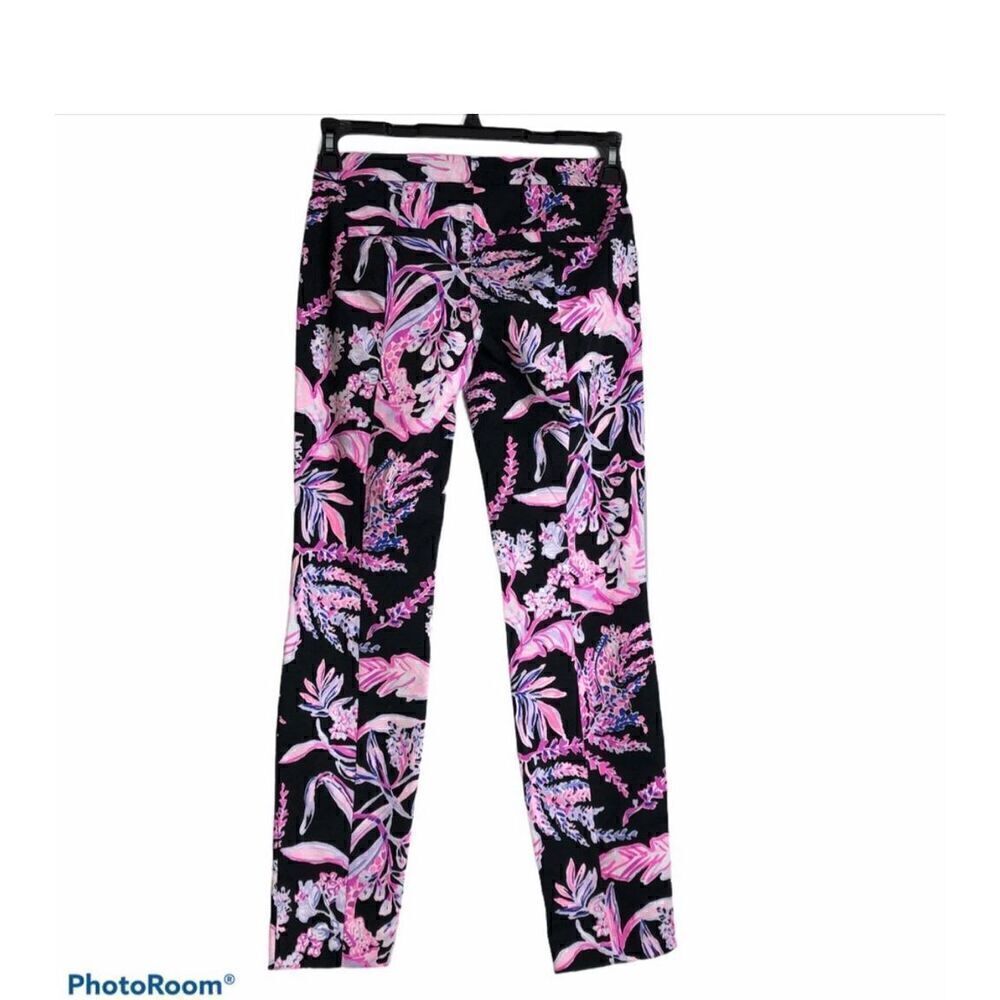 Lilly Pulitzer Women's 4 Kelly Ankle Pants Black Pink Purple Wildflower Floral - Picture 5 of 13